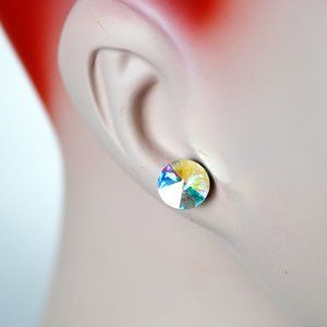 Round Faceted Aura Crystal-Like Studded Earrings